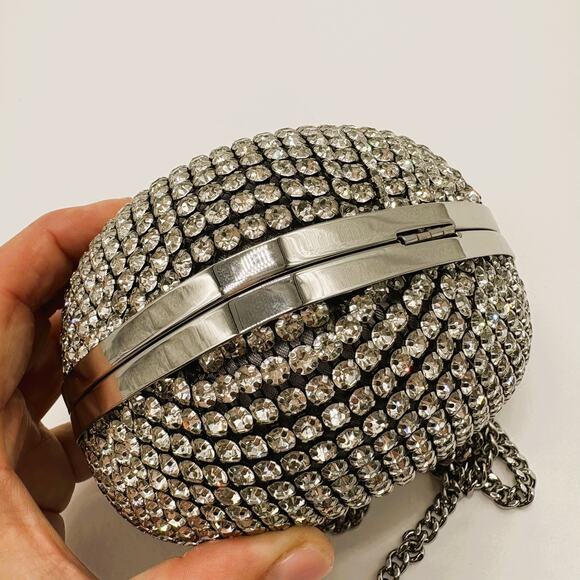 Self Portrait Silver Crystal Bow Heart Evening Bag & Chain Strap - Picture 9 of 12